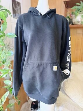 Carhartt Loose Fit Black Logo Sleeve Pullover Hoodie Men’s Medium